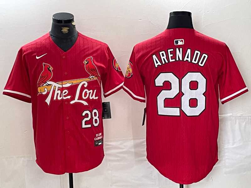 Men%27s St. Louis Cardinals #28 Nolan Arenado Red 2024 City Connect Limited Stitched Baseball Jersey